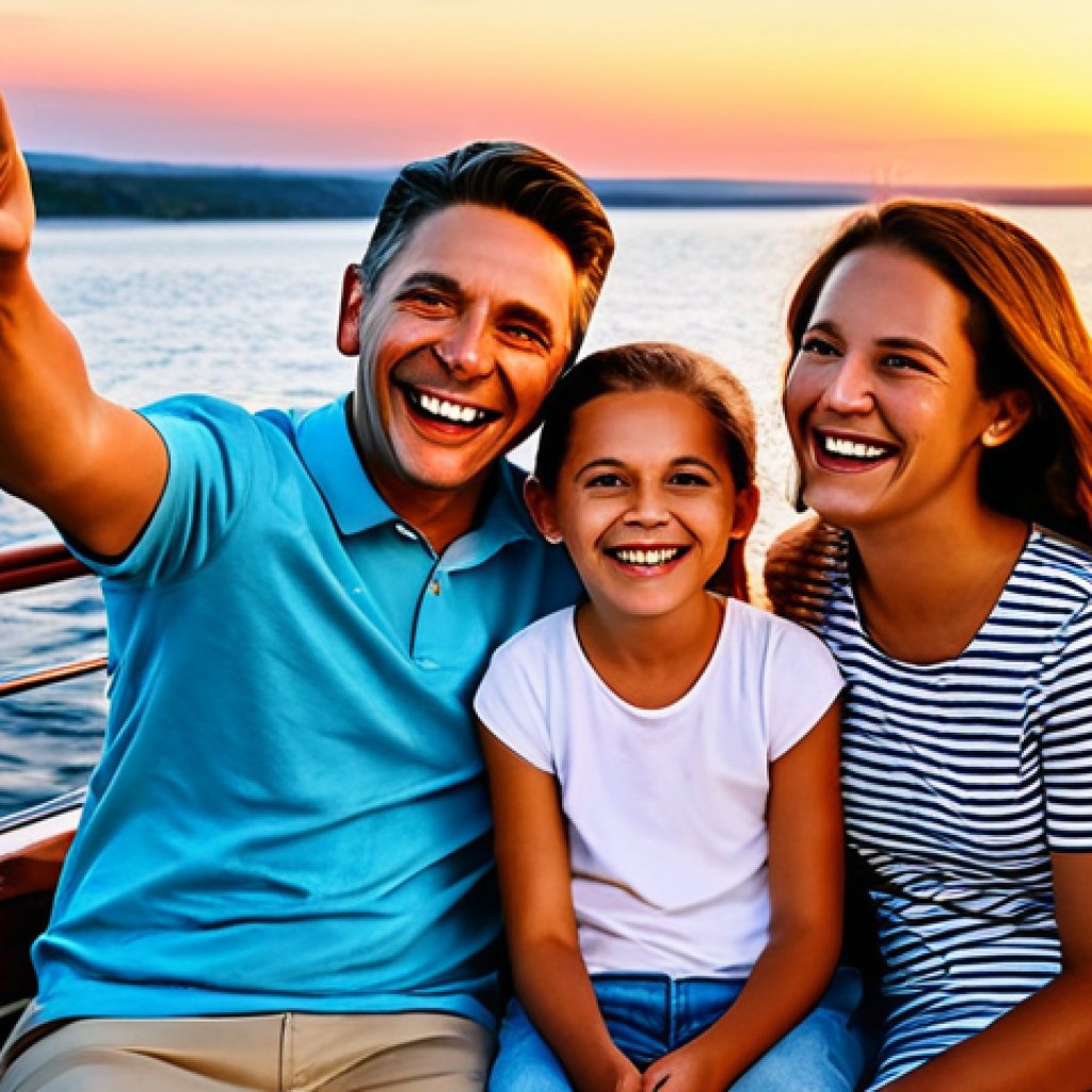 선셋포인트 보트에서 즐기는 일몰 - **

"A family-friendly scene on a Sunset Point boat, fully clothed, enjoying a scenic sunset view. C...