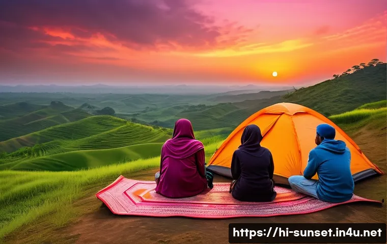 선셋포인트 캠핑과 함께하는 일몰 - A breathtaking sunset scene at a serene sunset point in India, featuring a vibrant sky painted with ...