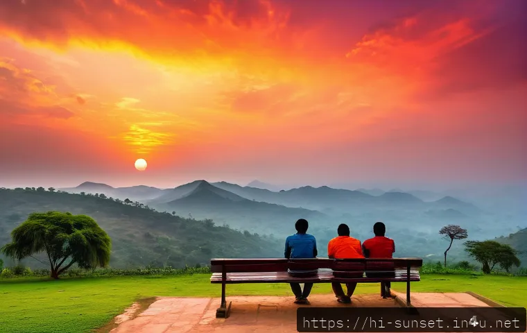 선셋포인트 별과 달과 함께하는 일몰 - A breathtaking sunset scene at a famous Sunset Point in India, showcasing the sky painted with vivid...