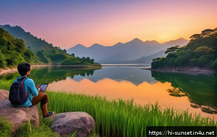 선셋포인트 야경과 함께하는 즐길 거리 - A serene sunset view at Sunset Point, featuring a vibrant golden sun dipping below distant mountains...