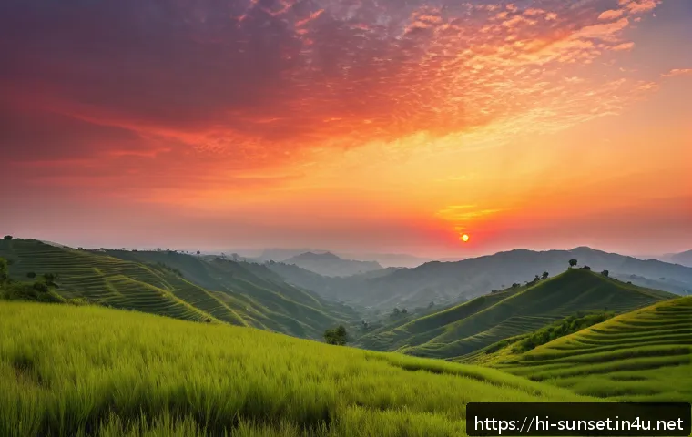 선셋포인트 고요한 분위기 - A serene sunset scene at a peaceful hilltop called "Shant Sunset Point," showcasing the sky painted ...